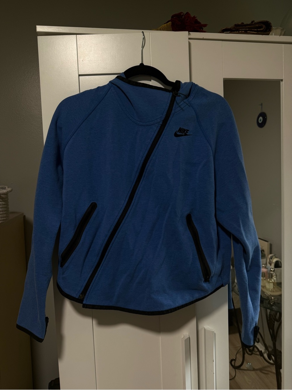 Nike Blue Slanted-Zip Fleece Bomber Jacket